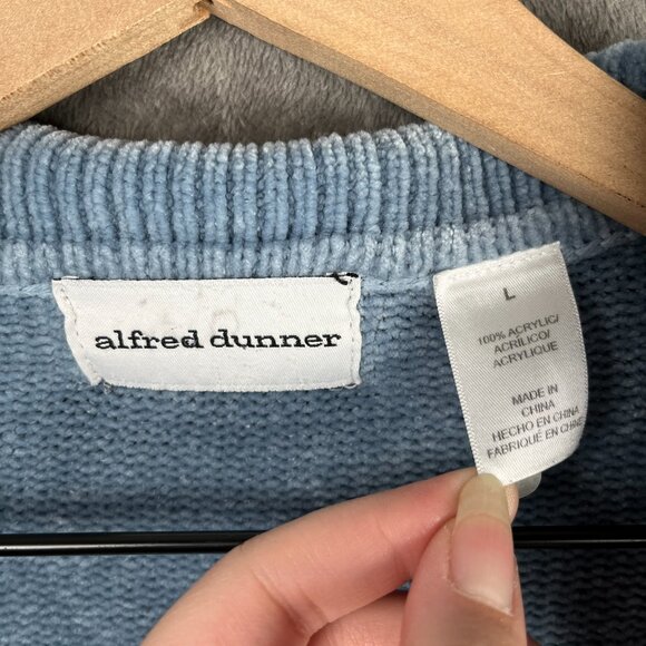 Alfred Dunner Zip-Up Chenille Collared Cardigan Women’s L Light Blue Cable Knit - Picture 5 of 11